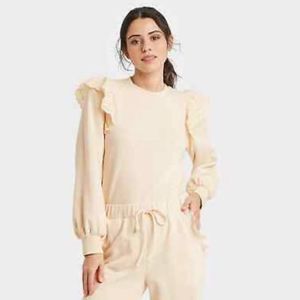 Cream Puff Sleeve Ruffle Sweatshirt